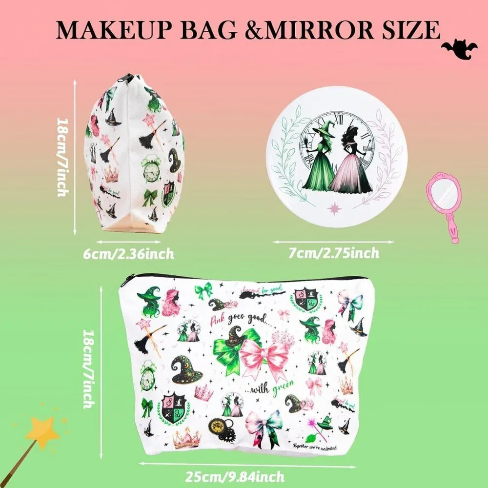 Witch Makeup Bag Canvas Set Compact Mirror Women Girls Halloween Costume